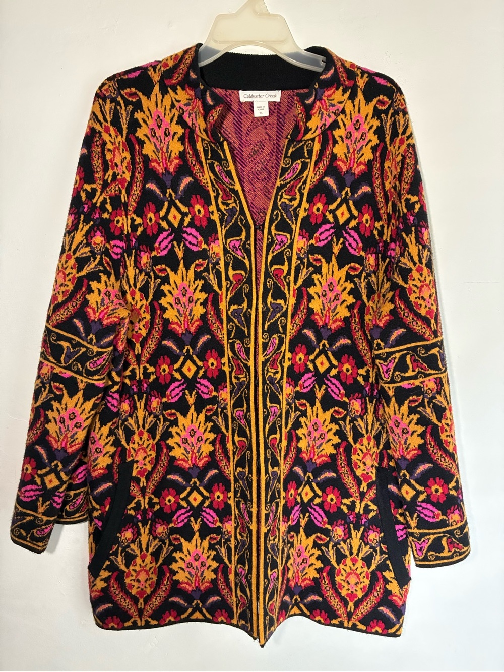 Coldwatera Creek Jacobean Floral Knit Sweater Jacket Cardigan with Pockets XL